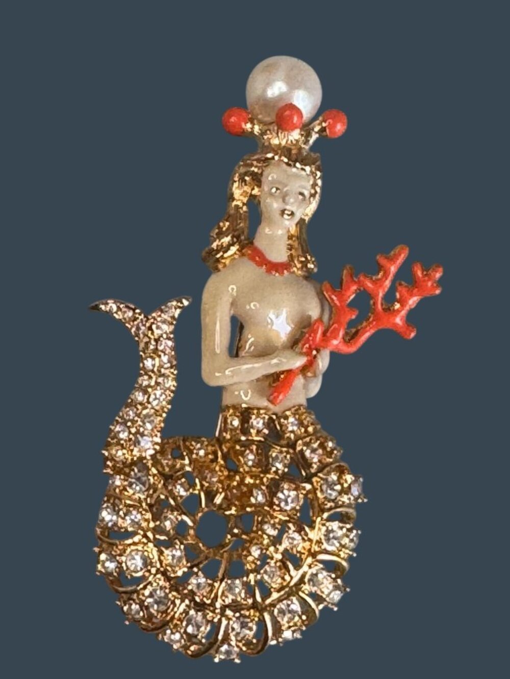 Rare Hutton Wilkinson Signed Mermaid Brooch Swarovski Crystal Tony Duquette 1990 - Picture 5 of 12